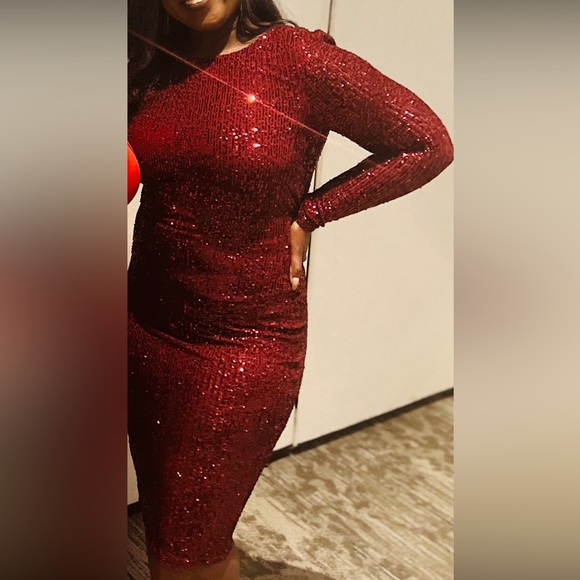 SEQUIN COWL BACK MIDI DRESS - Picture 4 of 4